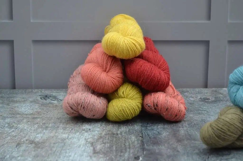 Hand Dyed Yarn UK. Dyed with natural dye.  DK and Aran yarn