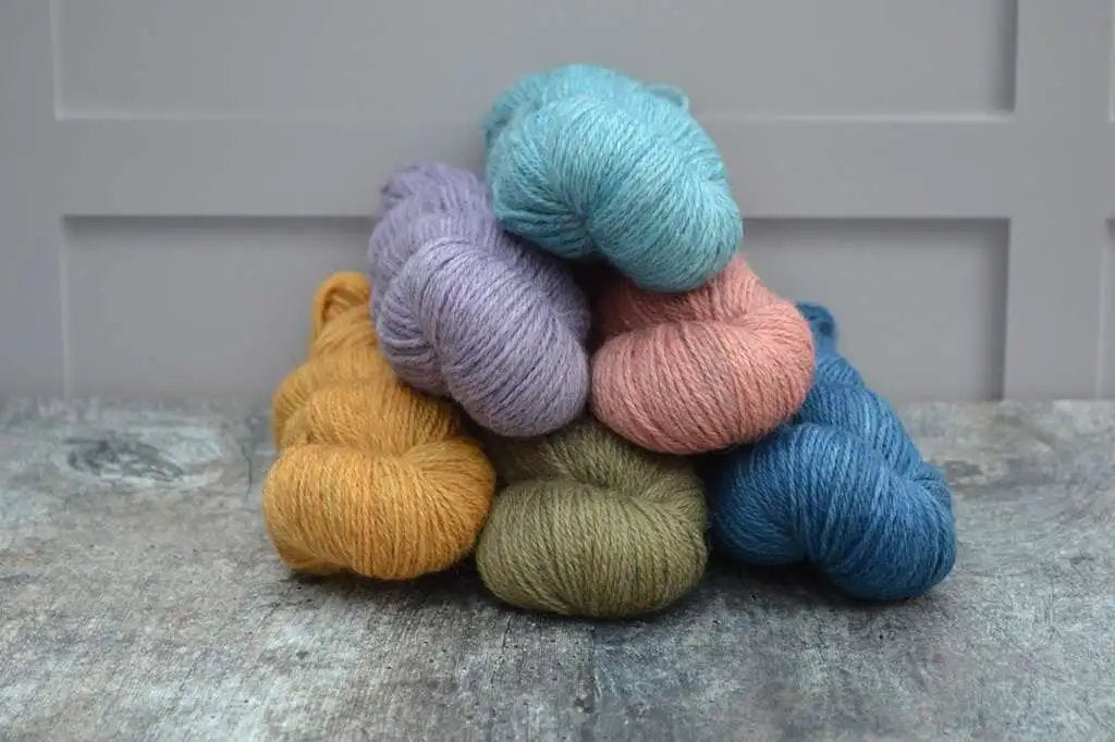 Hand Dyed Yarn UK. Dyed with natural dye.  DK and Aran yarn