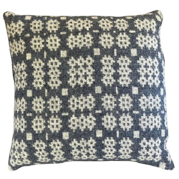 Welsh tapestry cushions - Craig Goch n in denim blue with the caernarfon portcullis pattern