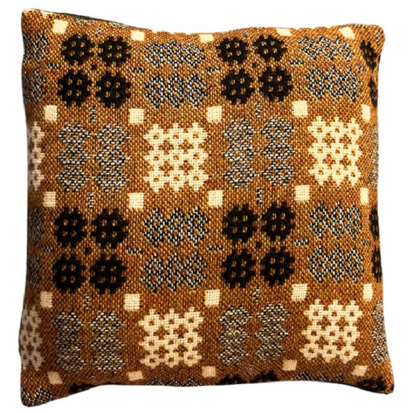 Welsh tapestry cushions - Pontfaen in a dark amber with the caernarfon portcullis pattern