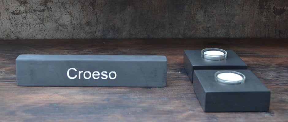 Welsh gifts - Welsh slate tealight holder and Croeso sign