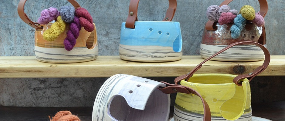Yarn Bowls - individually handmade with our distinctive and much loved leather handles