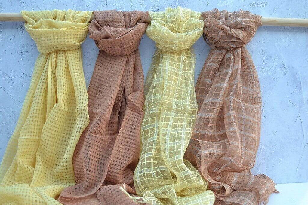 Hand dyed cotton and silk blend scarves