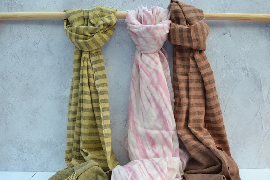 Hand dyed organic cotton scarves - Natural dyes only