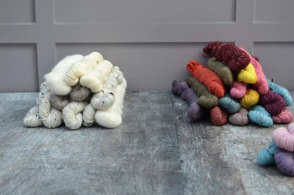 Hand dyed yarn UK. A selection of 20 gram mini skeins of yarns