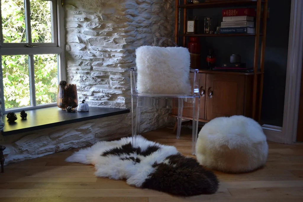 Sheepskin cushions and footstools from the UK