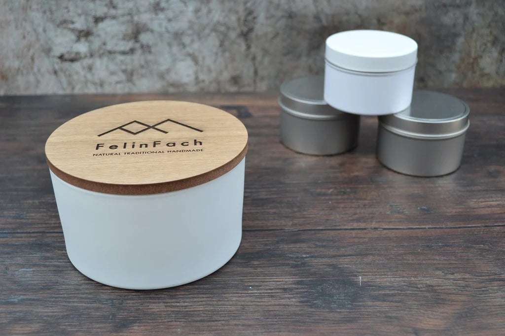Handmade 3 Wick Candles - Cwed Cedrwydd. 3 Wick Candles - Mat white glass jar with oak branded lid
