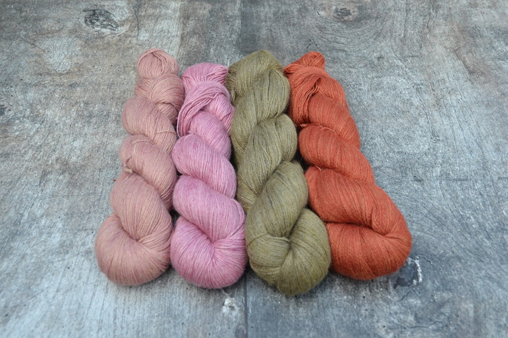 Hand Dyed Yarn, dyed with natural dyes - Alpaca Linen Silk 4 Ply 1