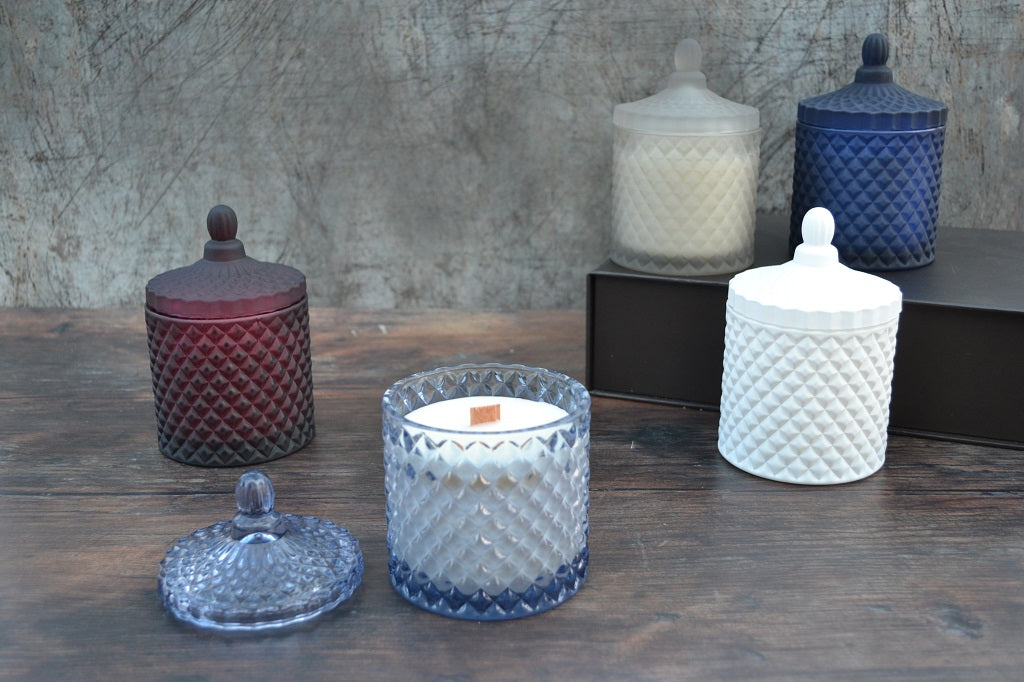 Geo cut glass luxury candle - Blue