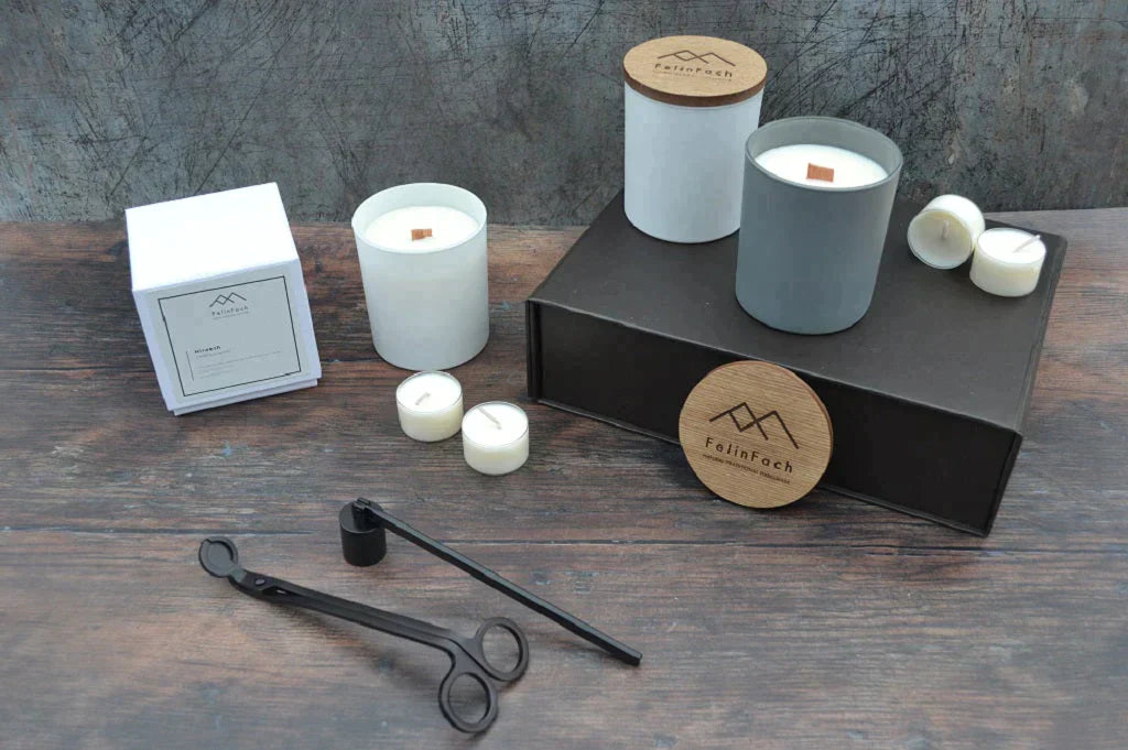 Hand Poured Soy Wax Candles with wood wicks. A crackle wick candle