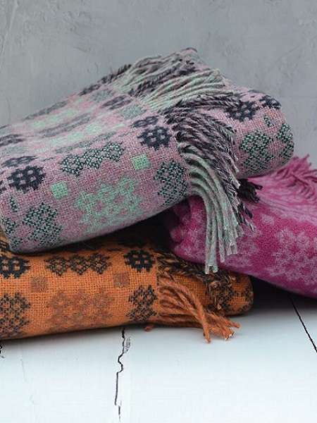 Welsh blankets in the caernarfon portcullis patterns.