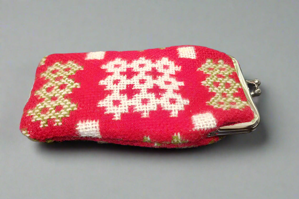 Welsh tapestry eye glasses case - Preseli in Red with green tinges