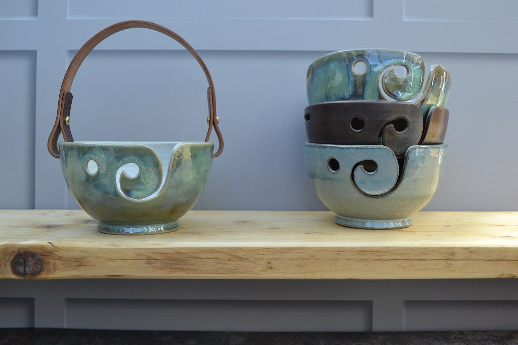 Yarn Bowls - Stoneware pottery with Round Base, Sea Green