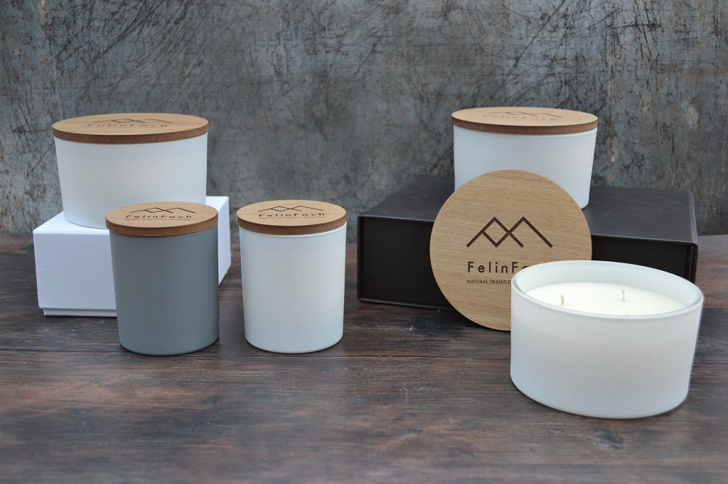 Handmade 3 Wick Candles - Aelwyd. 3-Wick Candle with Matt White glass jar