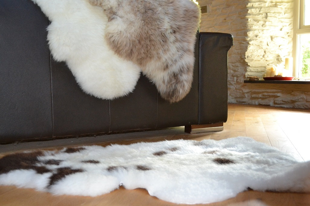 Sheepskin rugs, natural off white and Jacob rare breed