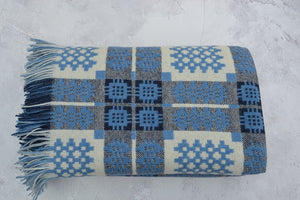 Portmerion welsh tapestry blanket cornflower blue reverse