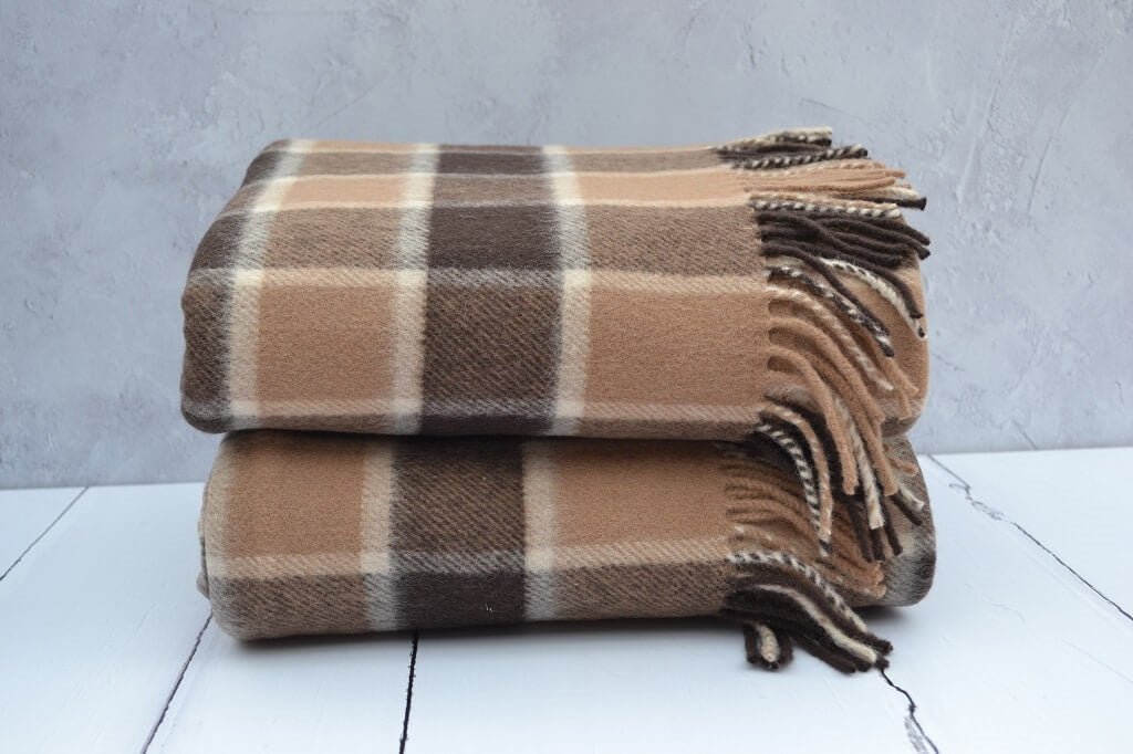 Wool Throw Mocha Camel Cream