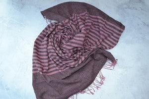 Handwoven organic cotton scarves. Hand dyed with natural dyes using Cutch, Logwood, Madder/Cochineal Osage