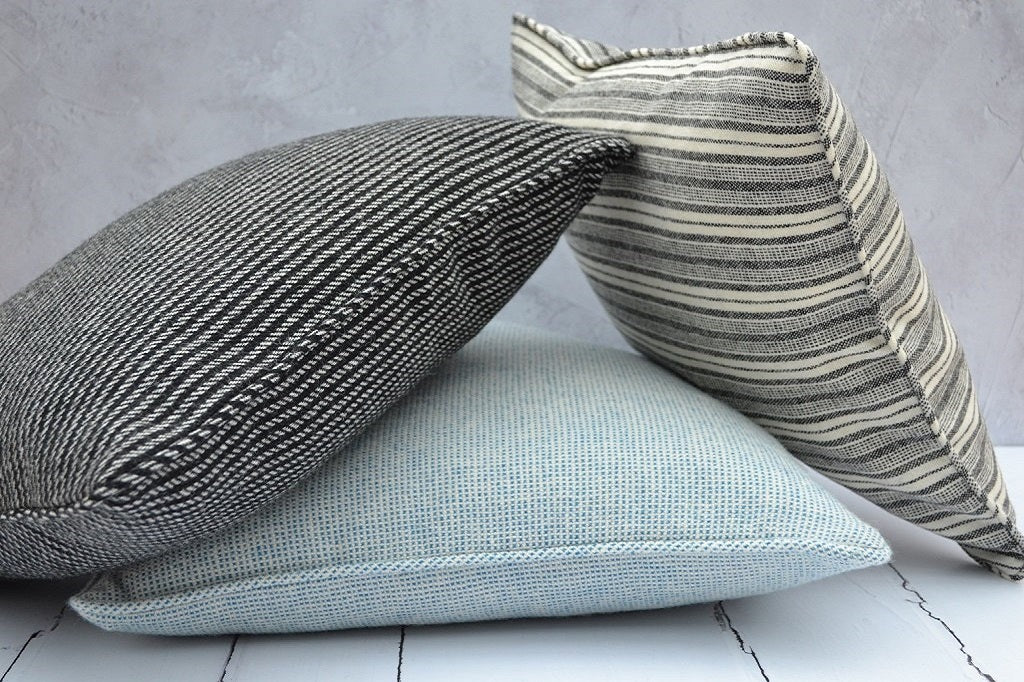 Welsh Flannel Cushion - Black White Stripe