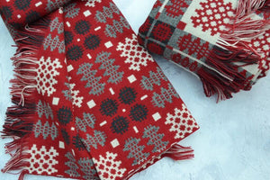 Welsh Tapestry Blanket - Draig Goch - Woven with Red, Cream and Slate Grey 1