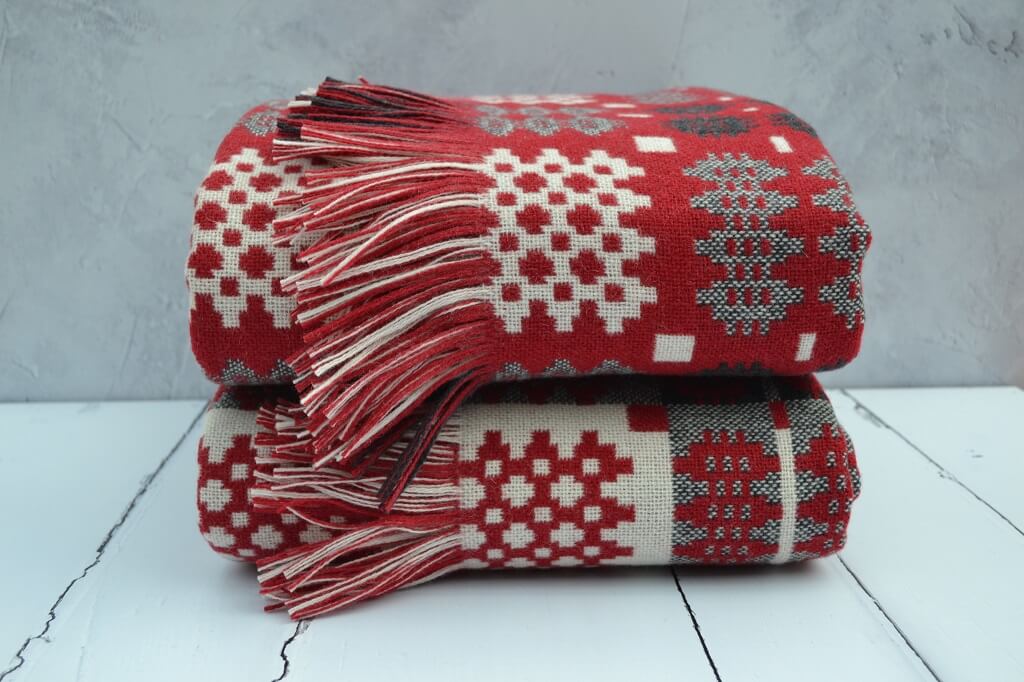 Welsh Tapestry Blanket - Draig Goch - Woven with Red, Cream and Slate Grey